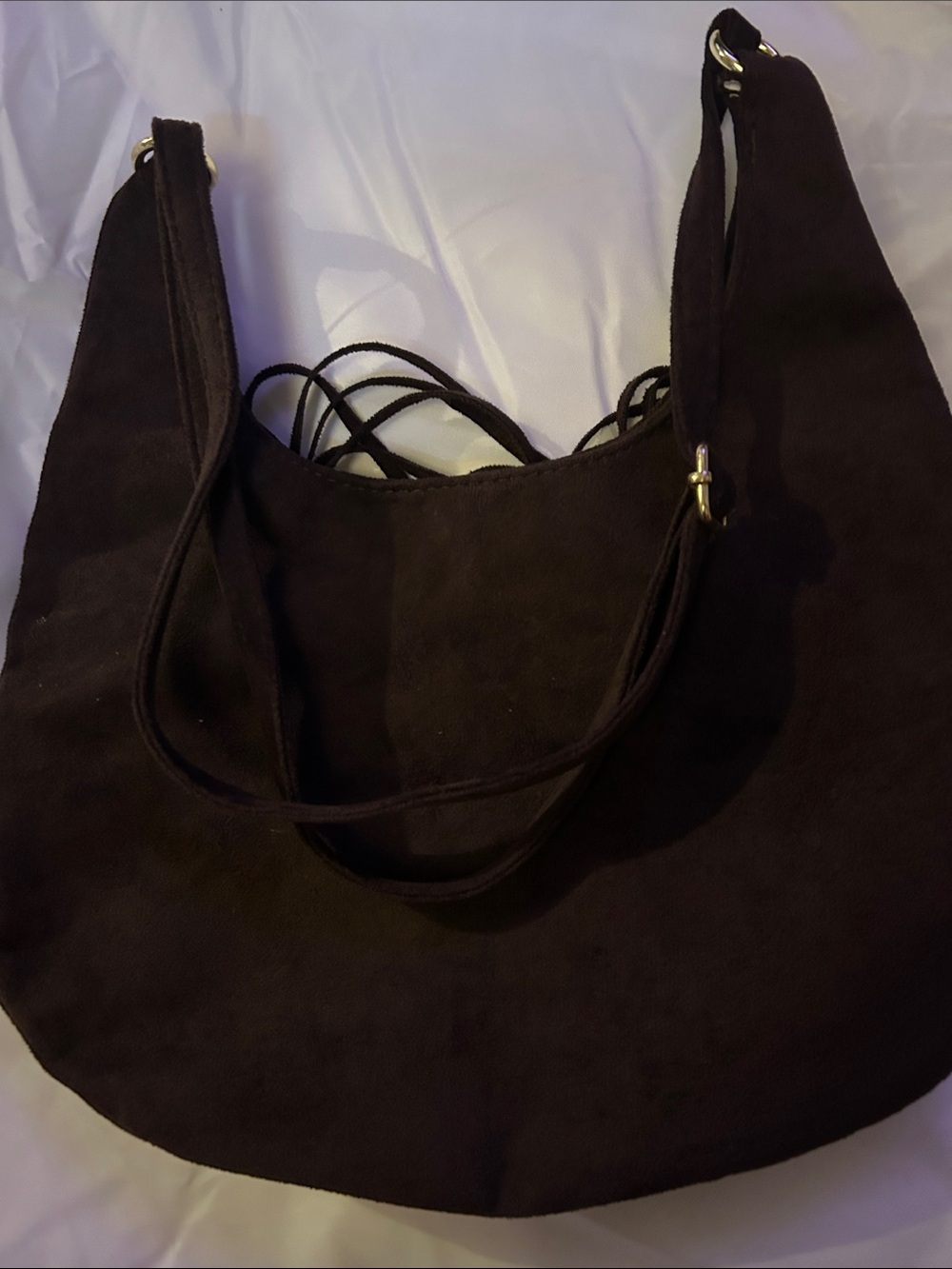 Fringed Brown Suede Shoulder Bag - Picture 2 of 4